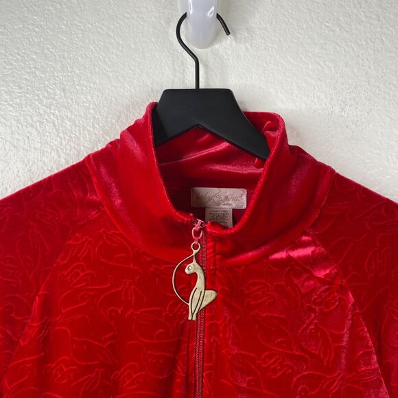 Baby Phat Jacket Women's Red Sz L Cat Embossed Velvet Zip Up 90's - Picture 7 of 11